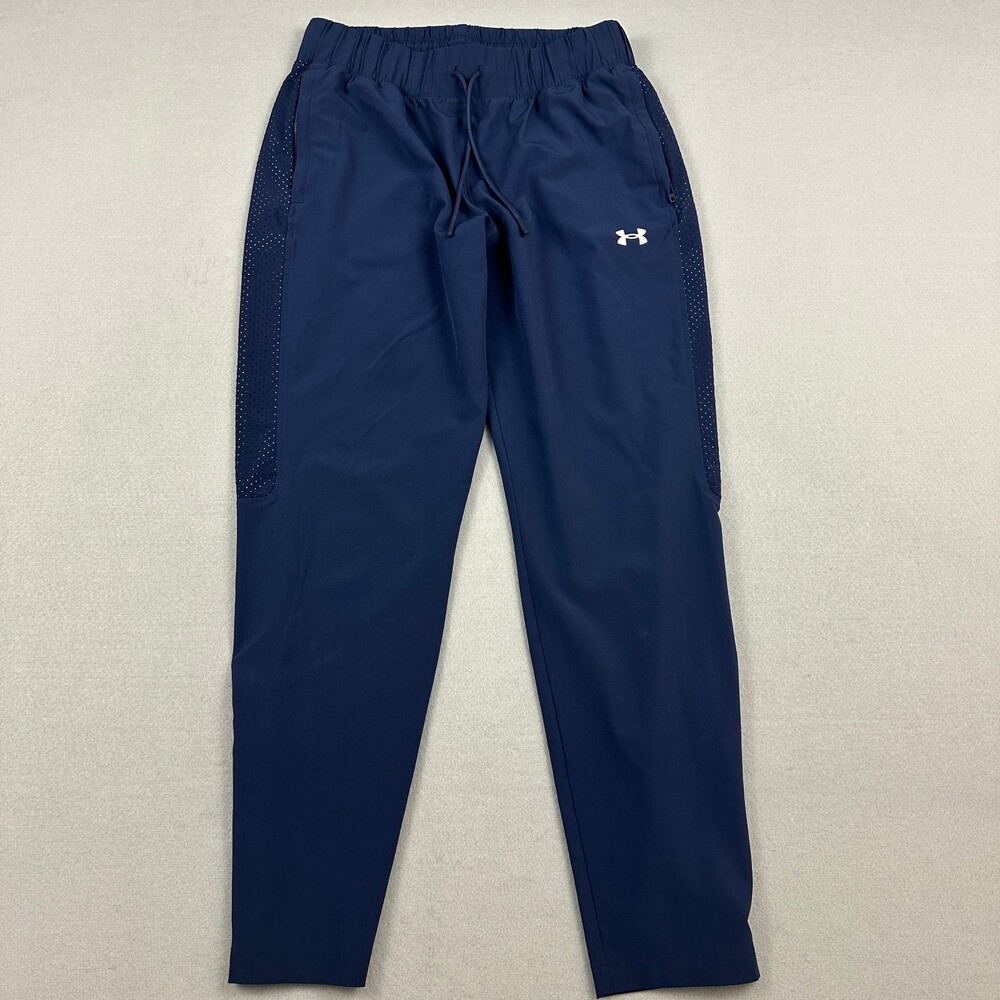 Under Armour Pants Men Medium Navy Blue Track Zip Leg Ankle Running Joggers M